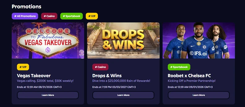 Bonusi in promocije za Roobet